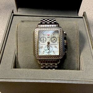 Authentic Silver Michele Deco Diamond Watch  # MW06P01A1046